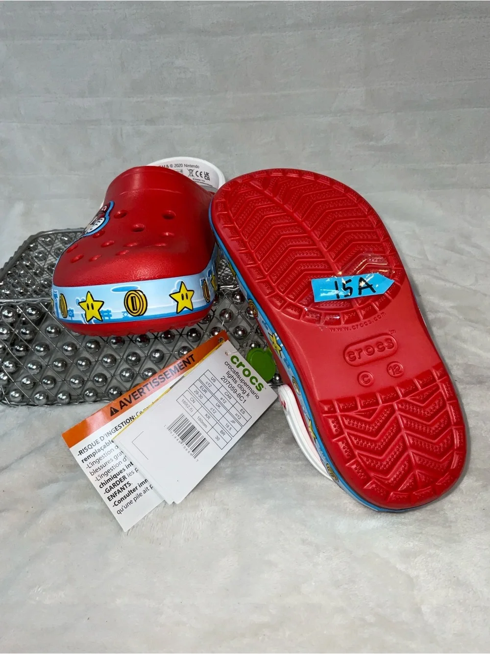 CROCS Kids Red Mario Clog Sandals with White Strap size 12C style 207059-8C1